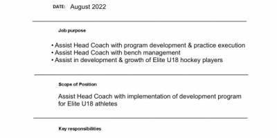 Coaching Opportunity - Weeks U18 Majors Assistant Coach