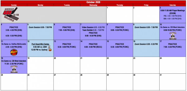Weeks U18 Majors Release Phase 2 Training Camp Schedule