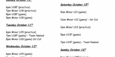 ALL STAR TRYOUT SCHEDULE OCT. 9-16