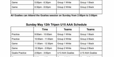 U13AAA and U15AAA Tripen Spring ID Camp Schedule 