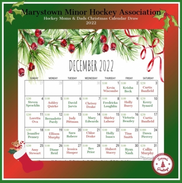 Hockey Moms & Dads Calendar Draw Winners