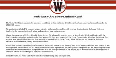 Weeks Name Chris Stewart Assistant Coach