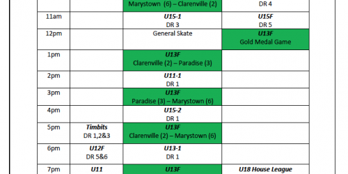 March 3-5 weekend schedule and U13F hosting!